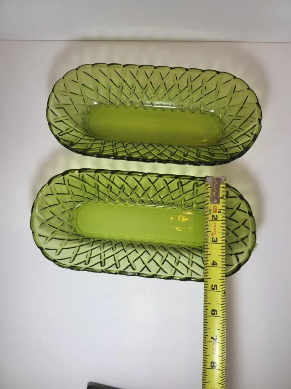 Vintage Avocado Green Glass Celery Dishes Set of 2,MCM Olive Green Serving Bowls